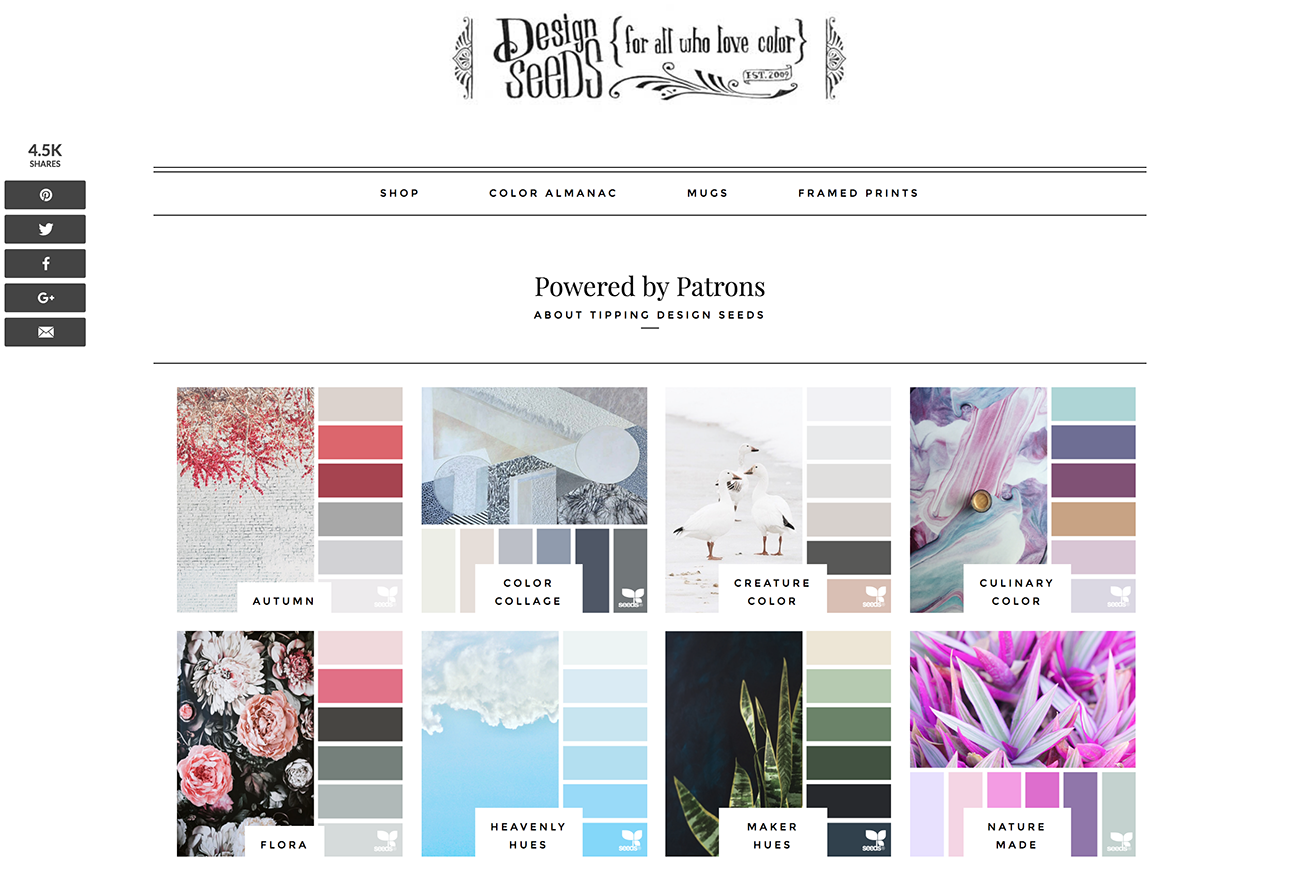 Design Seeds tool for creating perfect colour palettes