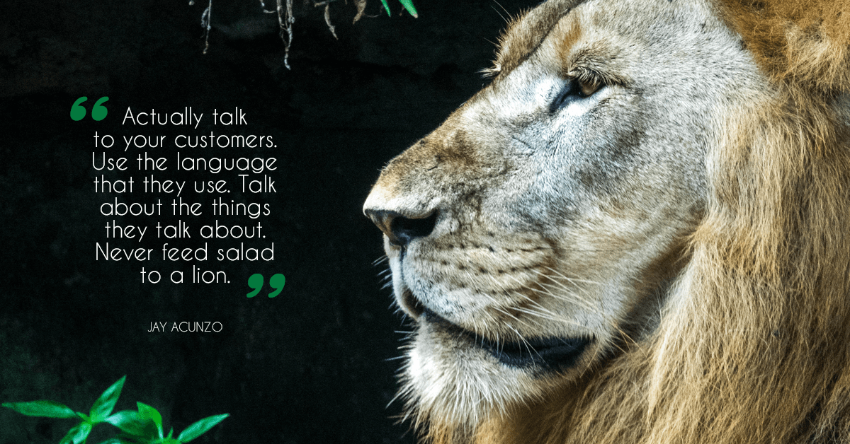 facebook-Actually talk to your customers. Use the language that they use. Talk about the things they talk about. Never feed salad to a lion